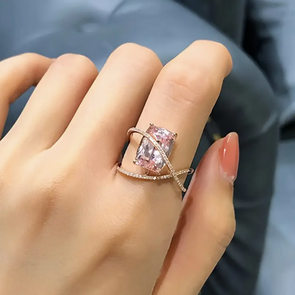 Qiva™ Stylish Cross Design Pink Zirconia Ring – Perfect for Daily Wear and Party Gifts