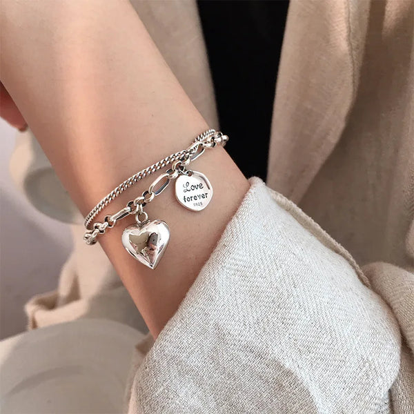 Bohemia Silver Color Heart Beads Bracelet Set - QİVA