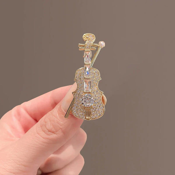 Qiva™ Shiny Crystal Violin Pearl Brooch