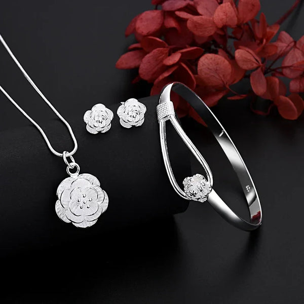 Qiva™ 925 Sterling Silver Charm Flower Jewelry Set