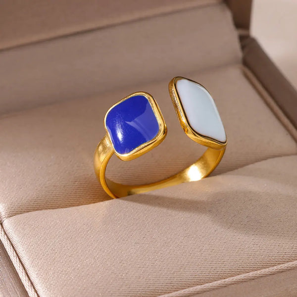 Blue Enamel Stainless Steel Ring - QİVA™