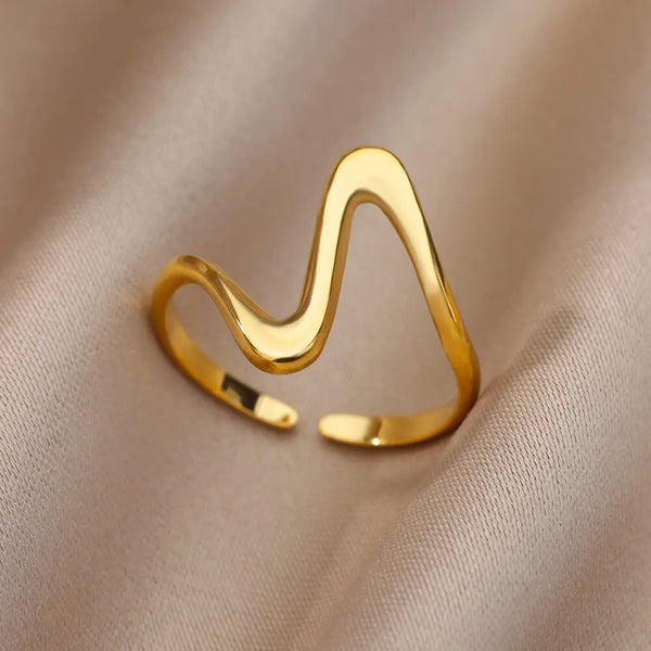 Qiva™ Vintage Geometric Wave Ring for Women